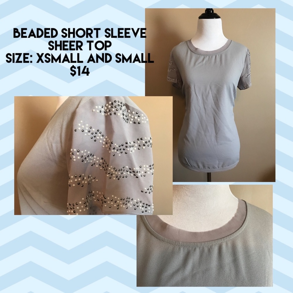 Sheer tee with beaded short sleeve NWT
